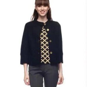J. McLaughlin NWT Black Cotton PRIMA 3/4 Sleeve Link Stitch Cardigan, Medium
